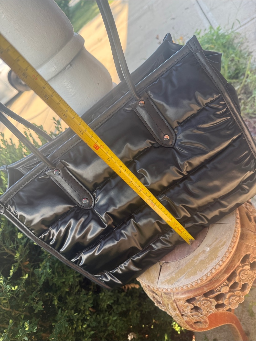 ♣️♠️kate spade  Ella Puffy Black Gloss Quilted Tote with Logo. 🖤♣️♠️ - Picture 7 of 14